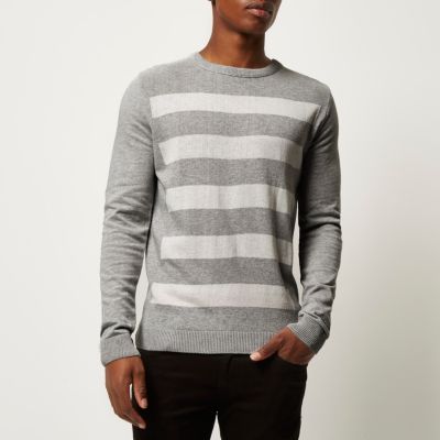 Light grey striped knitted jumper